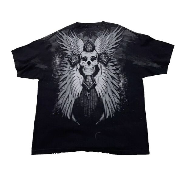 ANCHOR BLUE TShirt Mens 2XL Black Y2k BikerGoth Skull Crest Chain Cross Crew XXL - Picture 7 of 15